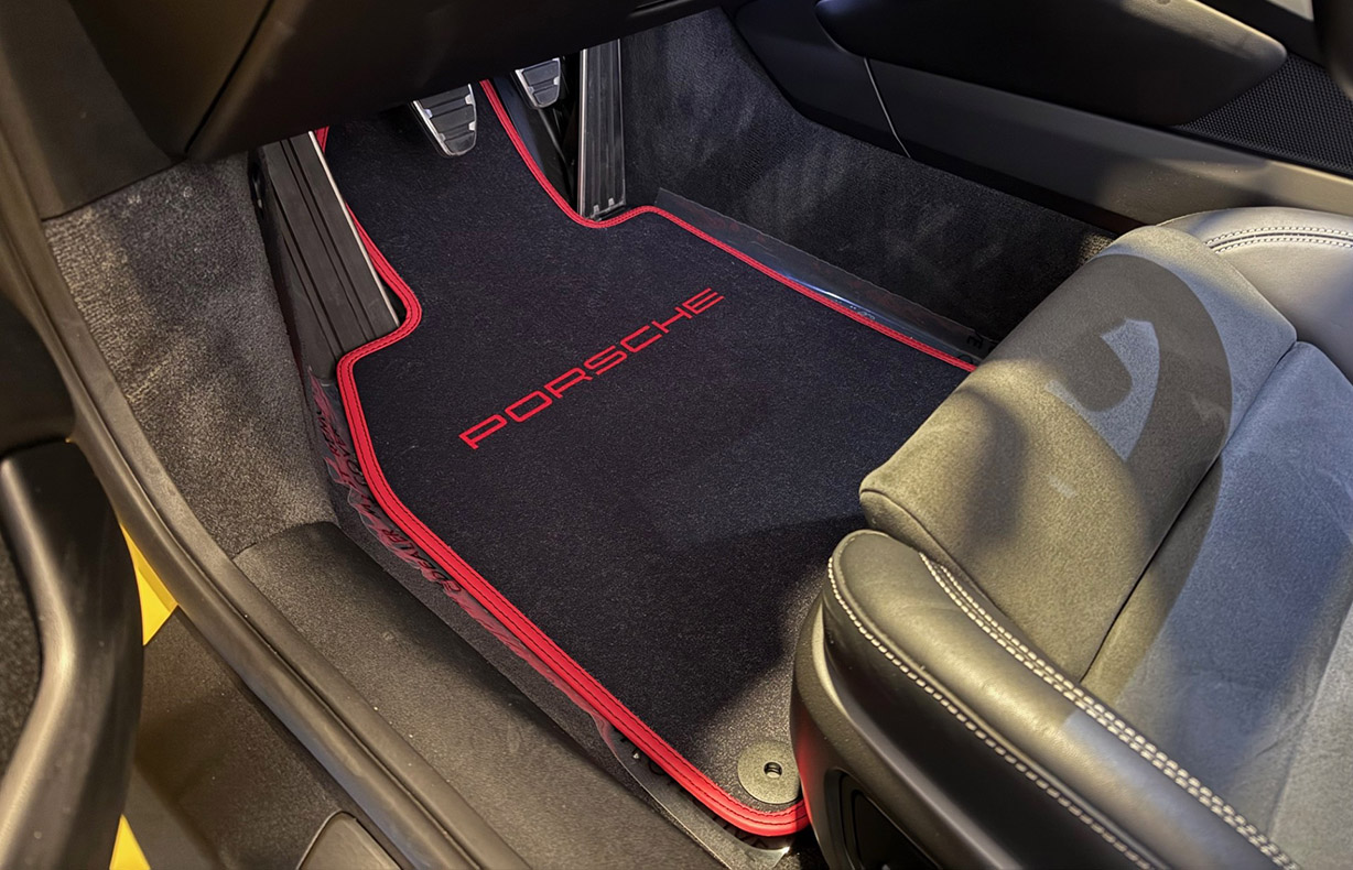 Custom Leather Piped Mats w/Logo : Suncoast Porsche Parts